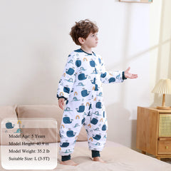 NOUJULOUN Ocean Whale long-sleeve sleep sack offers roomy hips for active toddlers.