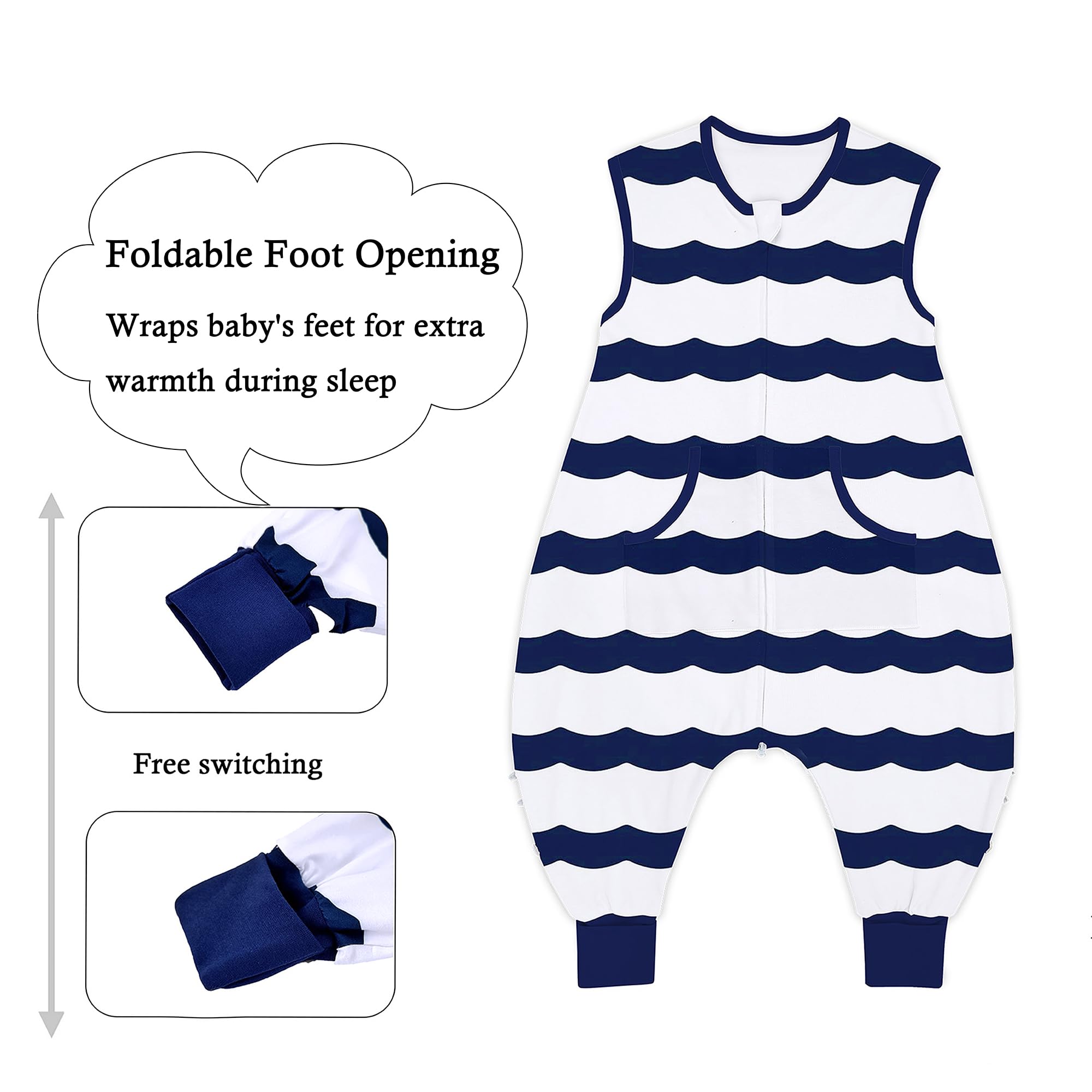 NOUJULOUN toddler sleep sack fold-over cuffs keep feet warm or free for play.