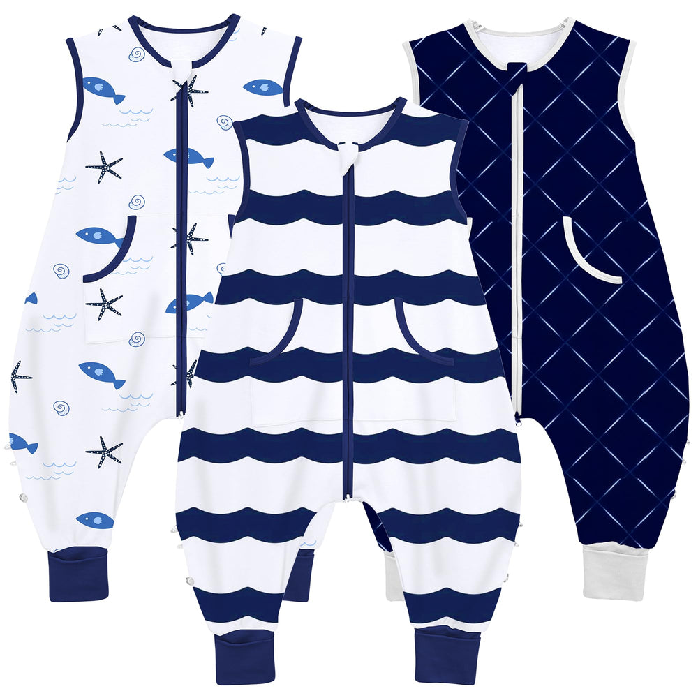 NOUJULOUN toddler sleep sack with legs features roomy front pockets for toys and comfort items.