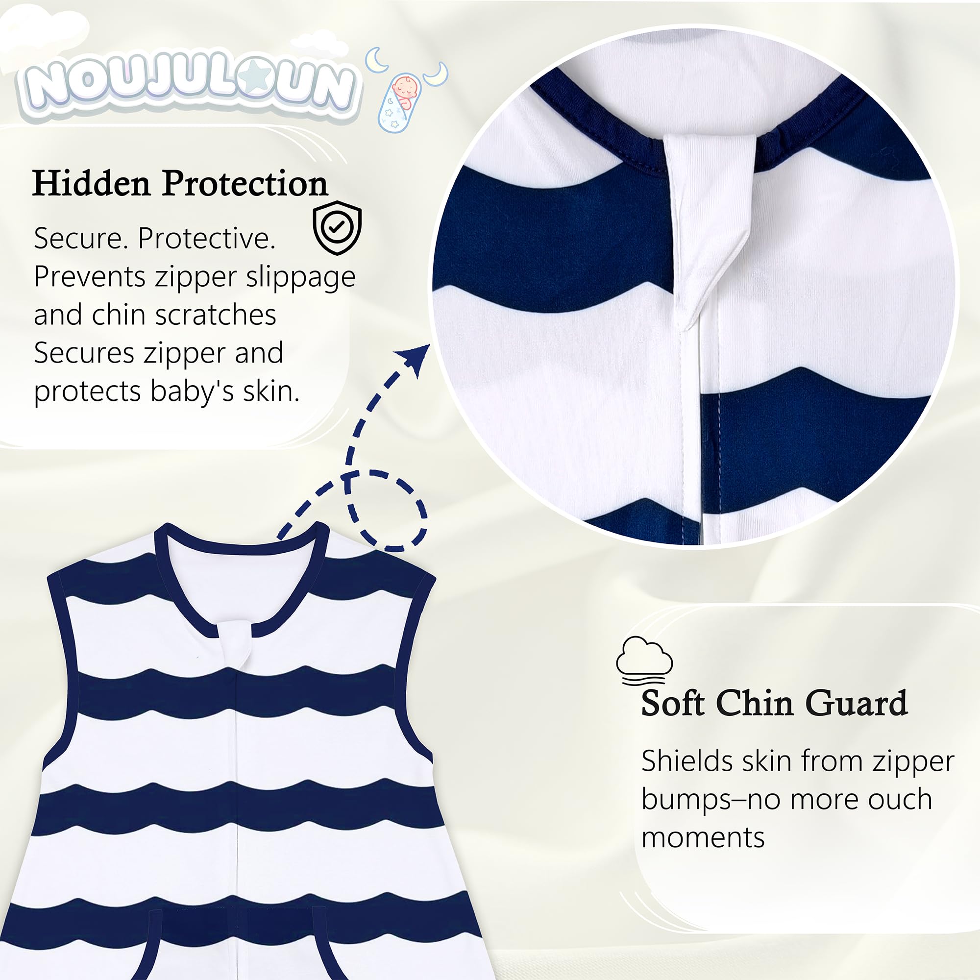 NOUJULOUN toddler sleep sack with two-way zip enables quick diaper changes.