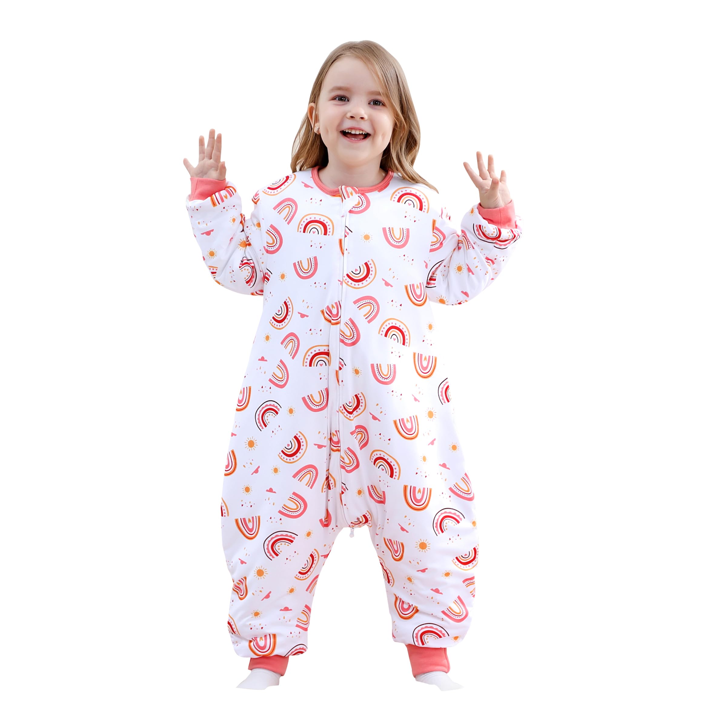 NOUJULOUN Toddler Sleep Sack Pink Rainbow design keeps little ones warm and cozy for winter nights.