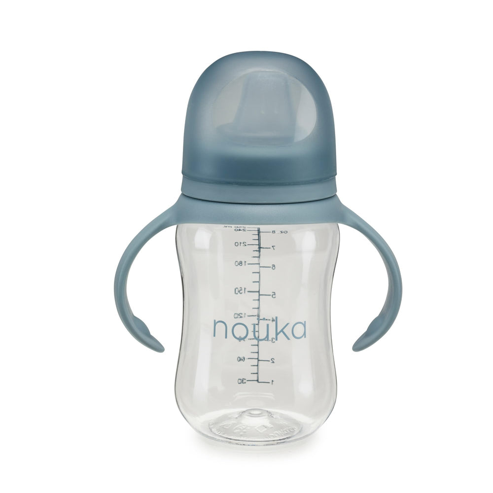 noüka removable handles sippy cup shows easy-grip feature for growing hands.