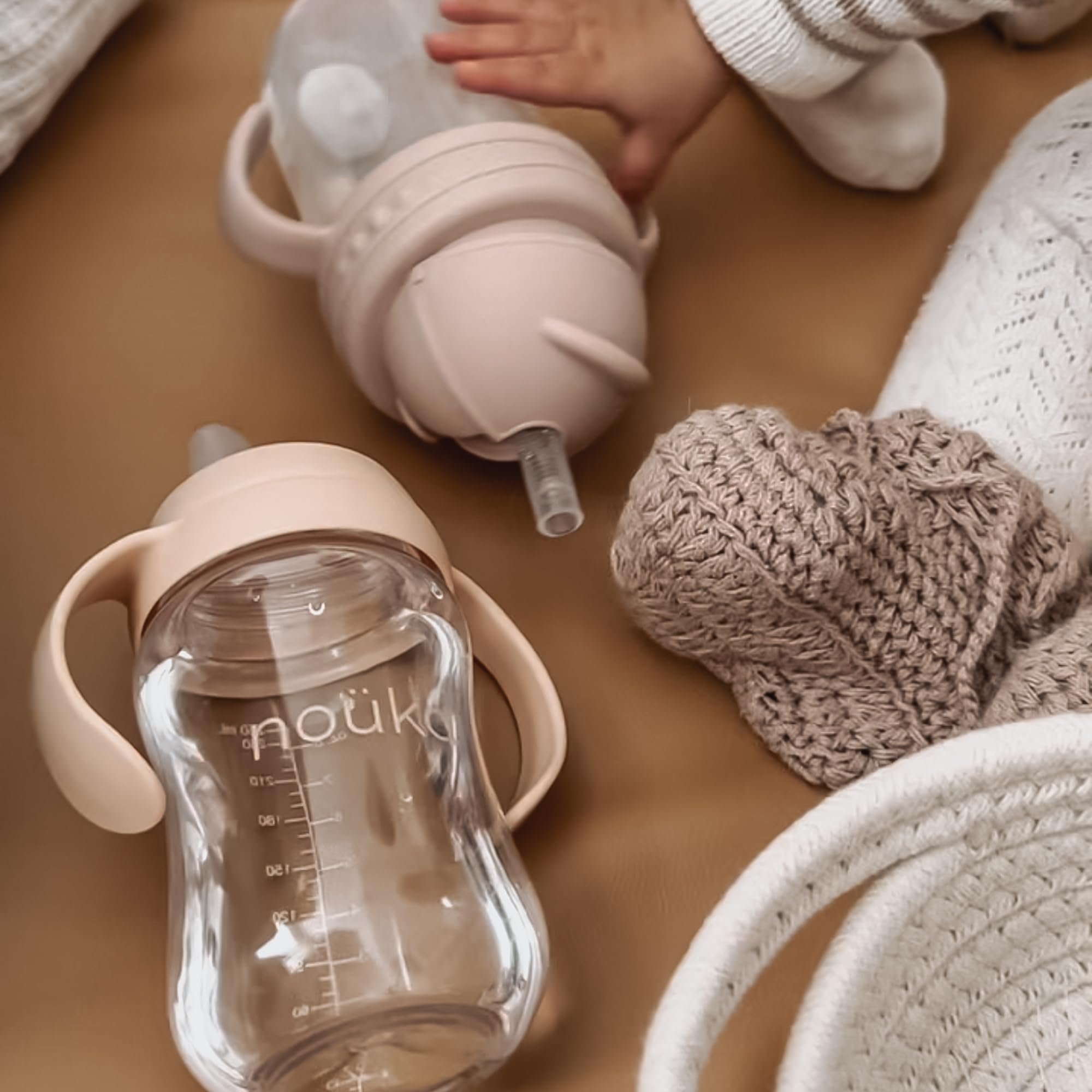 noüka Soft Spout Sippy Cup measurement markings on back track intake