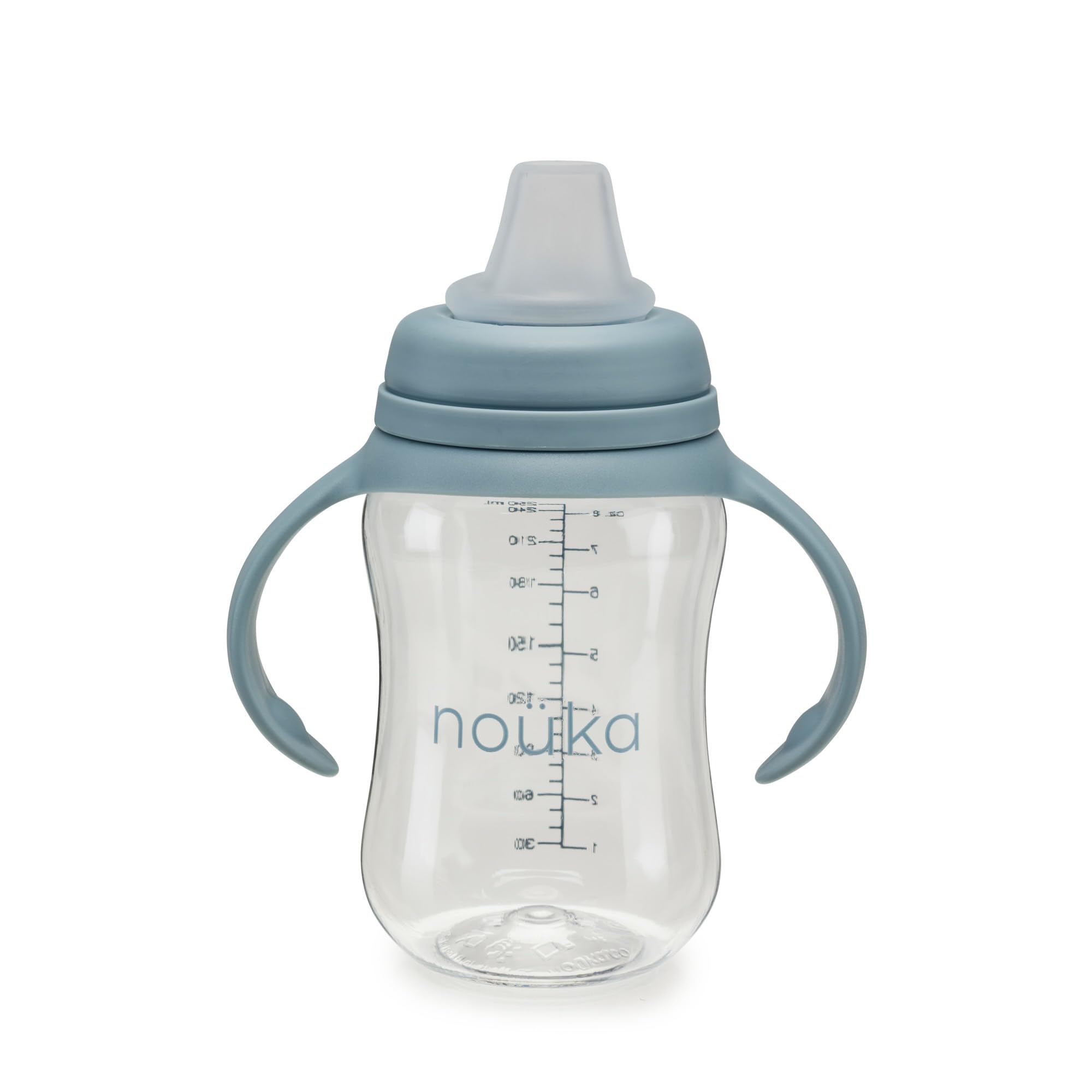 noüka soft spout sippy cup with wave design promotes gentle sipping for toddlers.