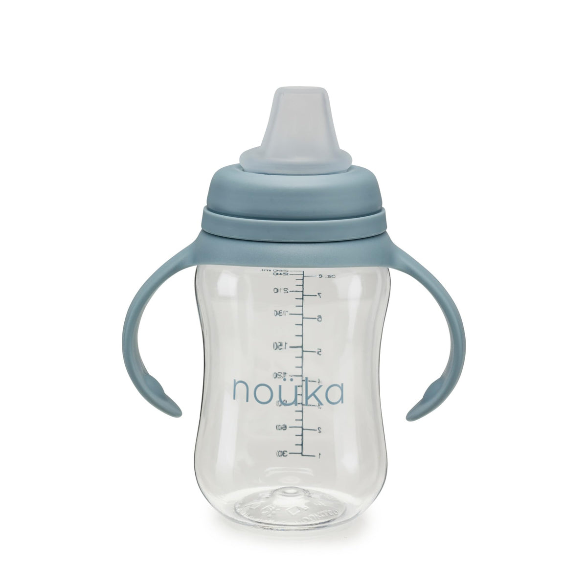 noüka soft spout sippy cup with wave design promotes gentle sipping for toddlers.