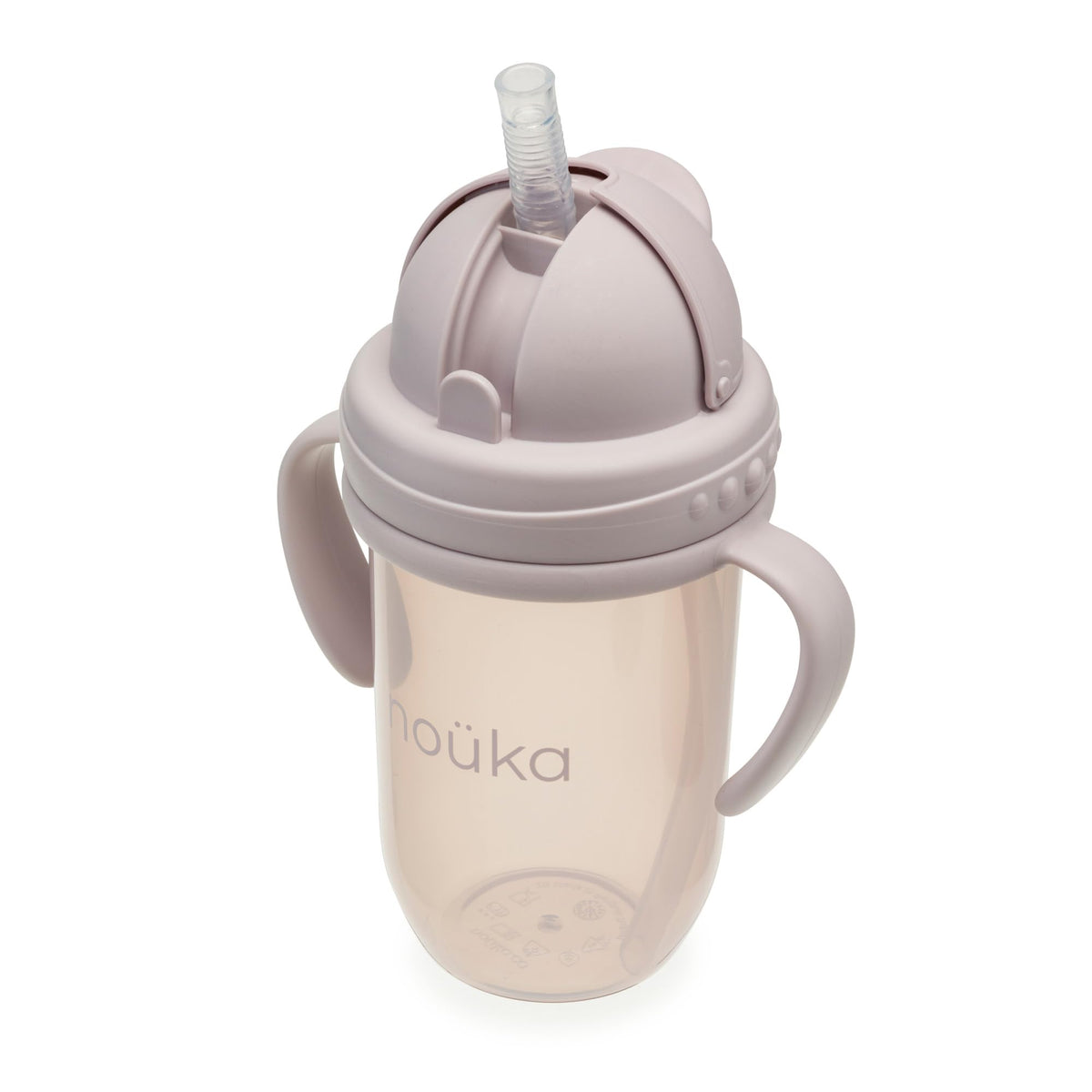 noüka straight straw cup with click-top lid in Bloom promotes leakproof on-the-go sipping.