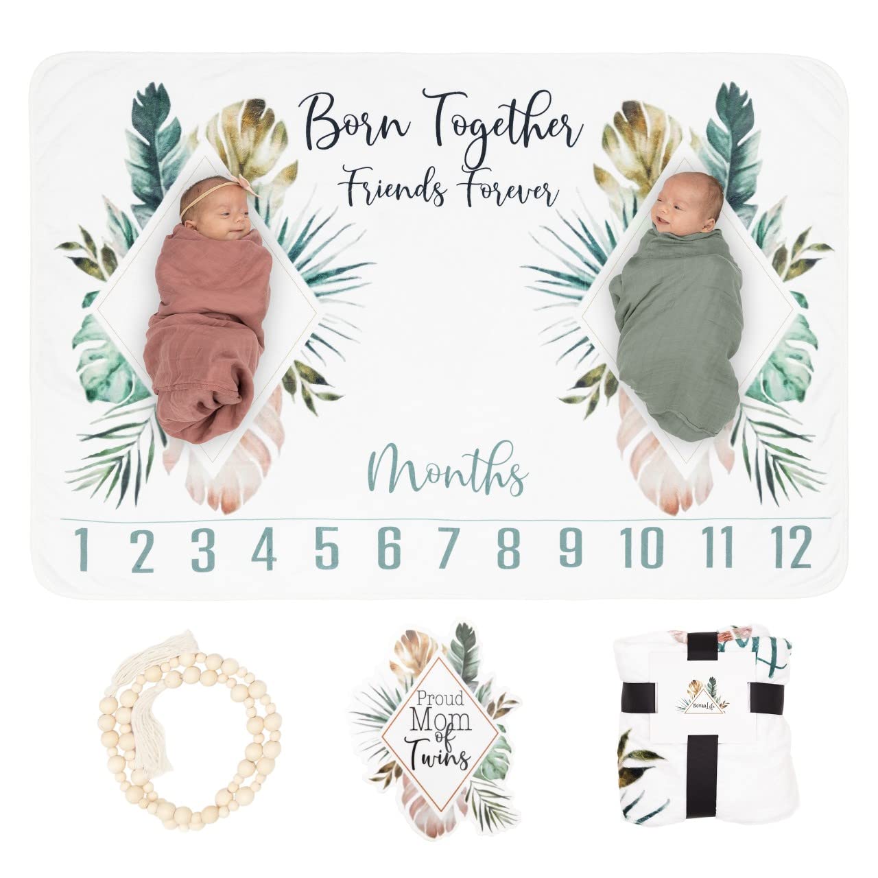 NovaaLife twins-milestone-blanket-40x60 provides a cozy photo backdrop for monthly milestones.