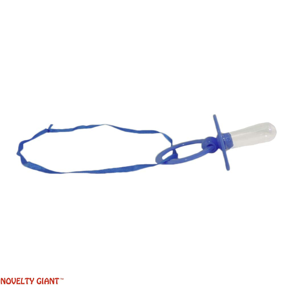 NOVELTY GIANT adult costume setup featuring giant blue pacifier prop