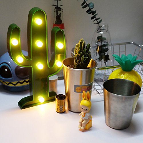 Novelty Place cactus marquee light fits neatly on a dresser or shelf in bedrooms
