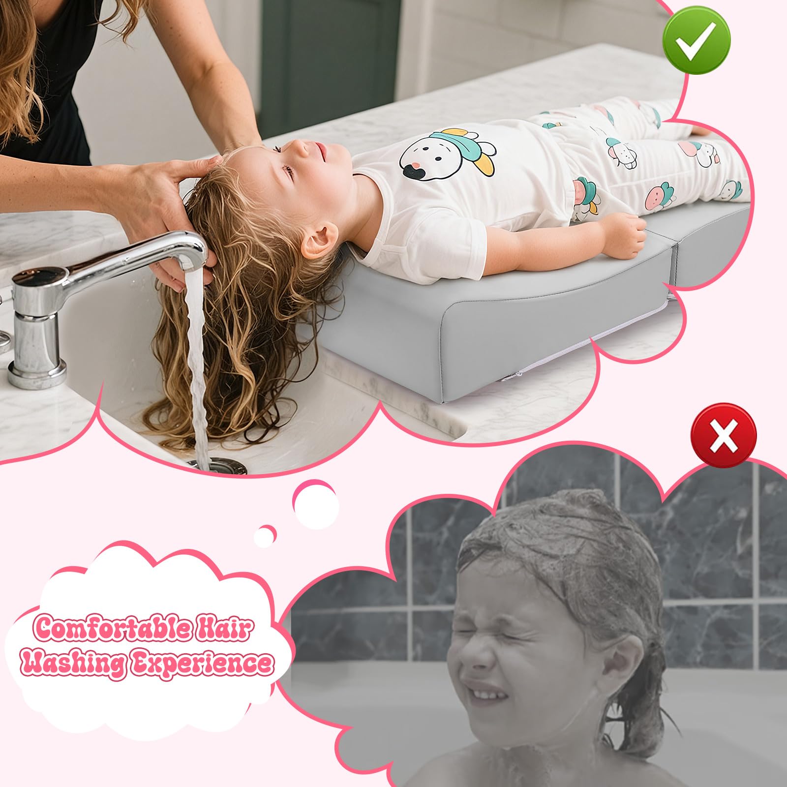 Noverlife ergonomic foam padding supports your child’s upper body for relaxed shampooing
