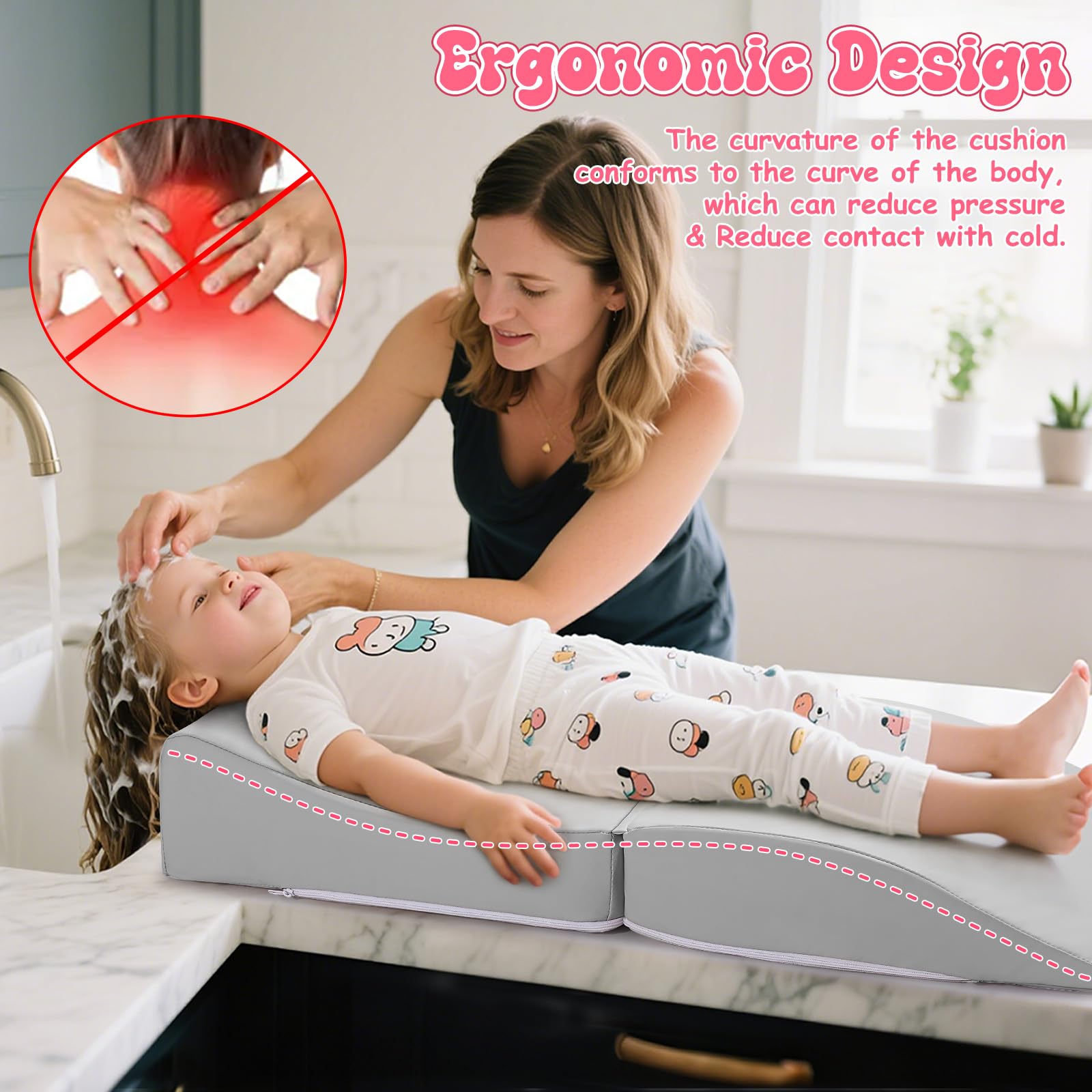 Noverlife hair washing mat with neck rest emphasizes ergonomic comfort during bathtime sessions