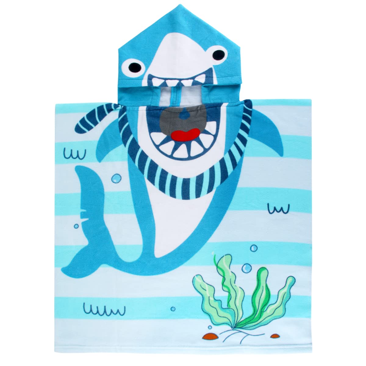 NovForth hooded towel folded view with shark pattern for pool drying