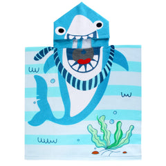 NovForth hooded towel folded view with shark pattern for pool drying