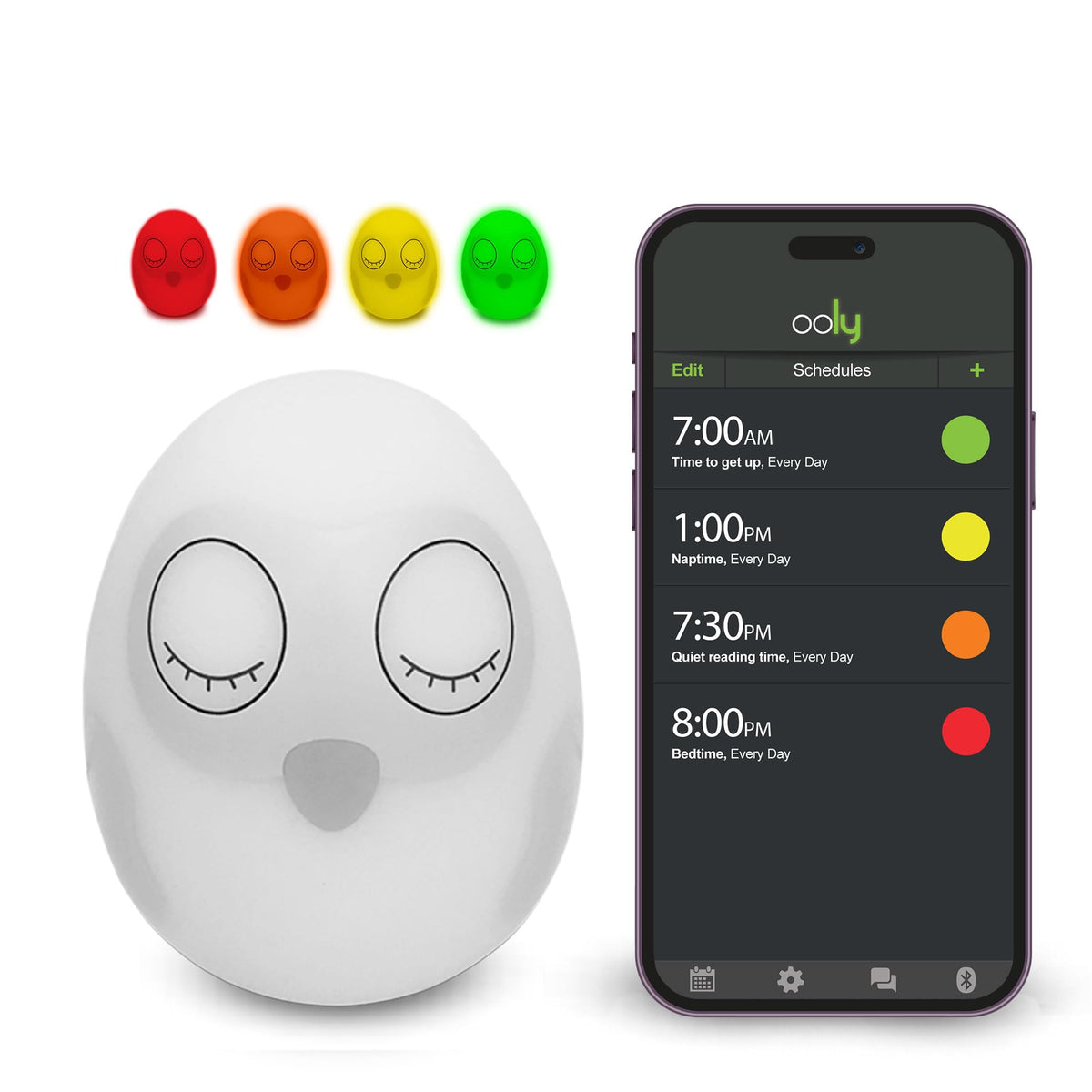 Novo123 Ooly Owl front view—cord-free sleep clock for toddlers.