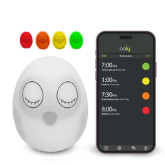 Novo123 Ooly Owl front view—cord-free sleep clock for toddlers.