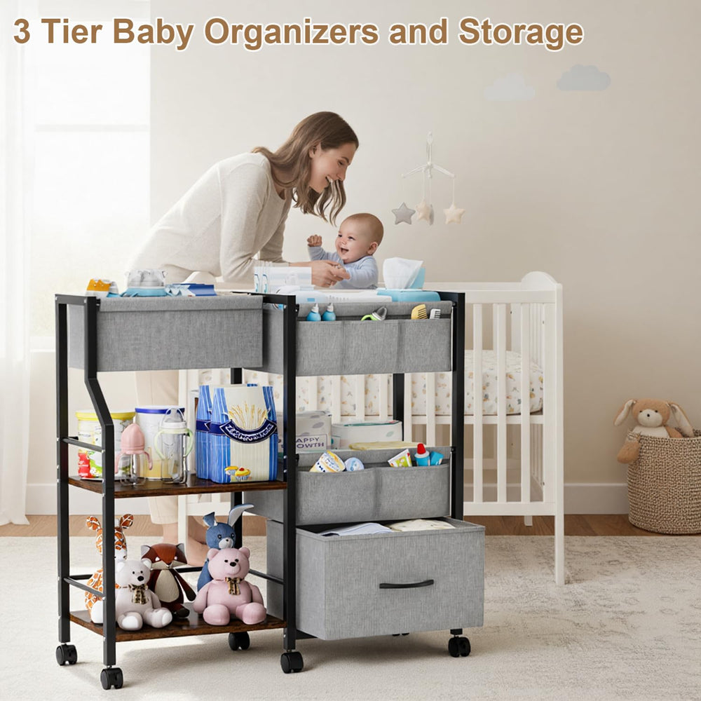 Novvia diaper caddy wheels in action enabling smooth movement.