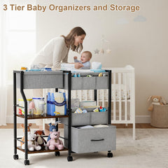 Novvia diaper caddy wheels in action enabling smooth movement.