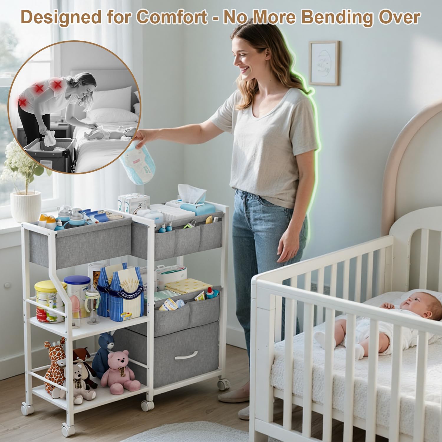 Novvia 33-5-inches height offers comfortable reach for caregivers.