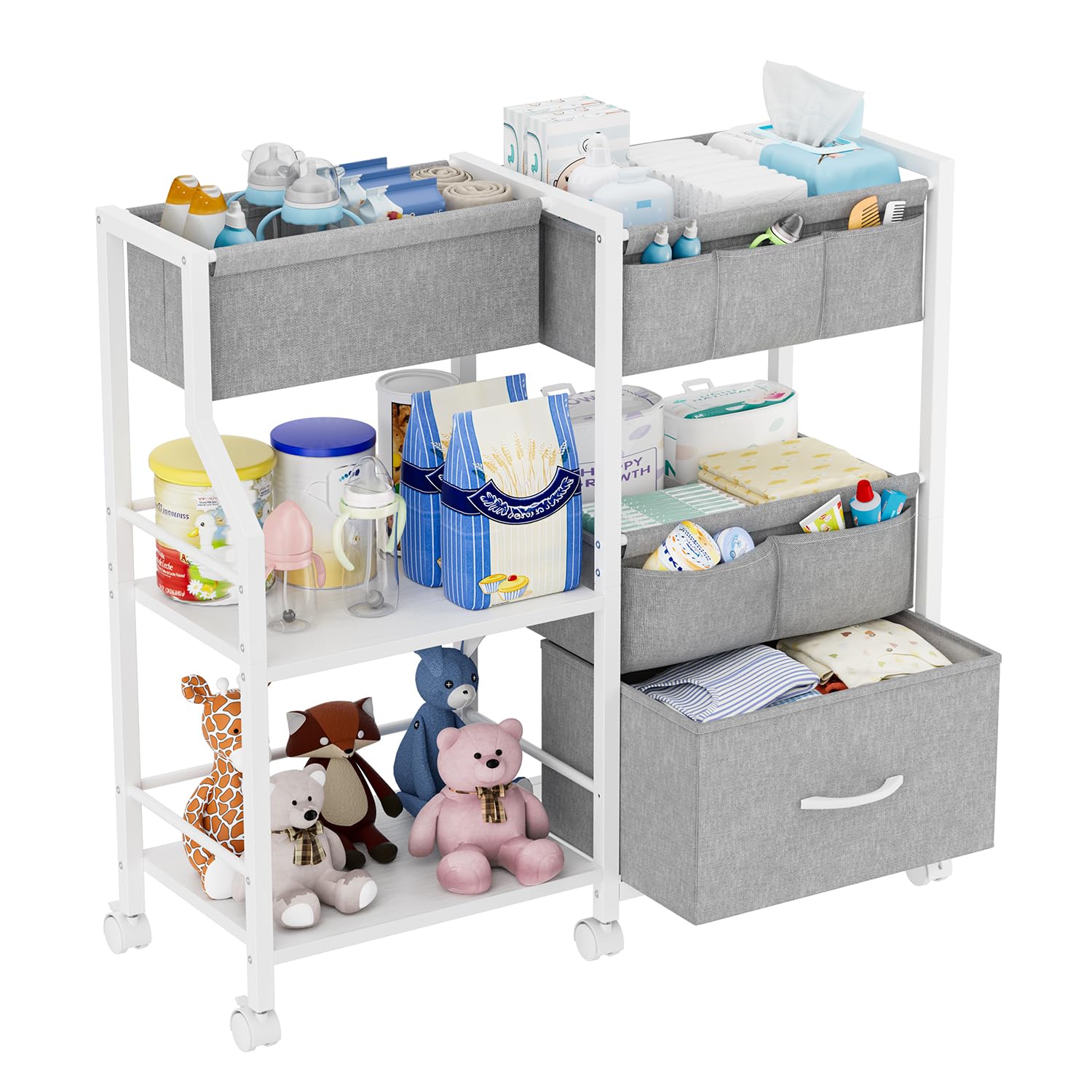 Novvia diaper caddy 3-tier rolling cart with wheels for easy mobility.