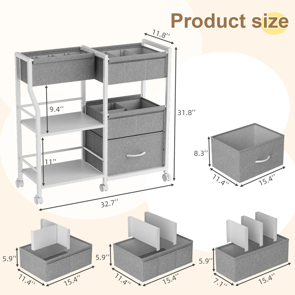 Novvia soft fabric bins keep diapers and wipes neatly stored.