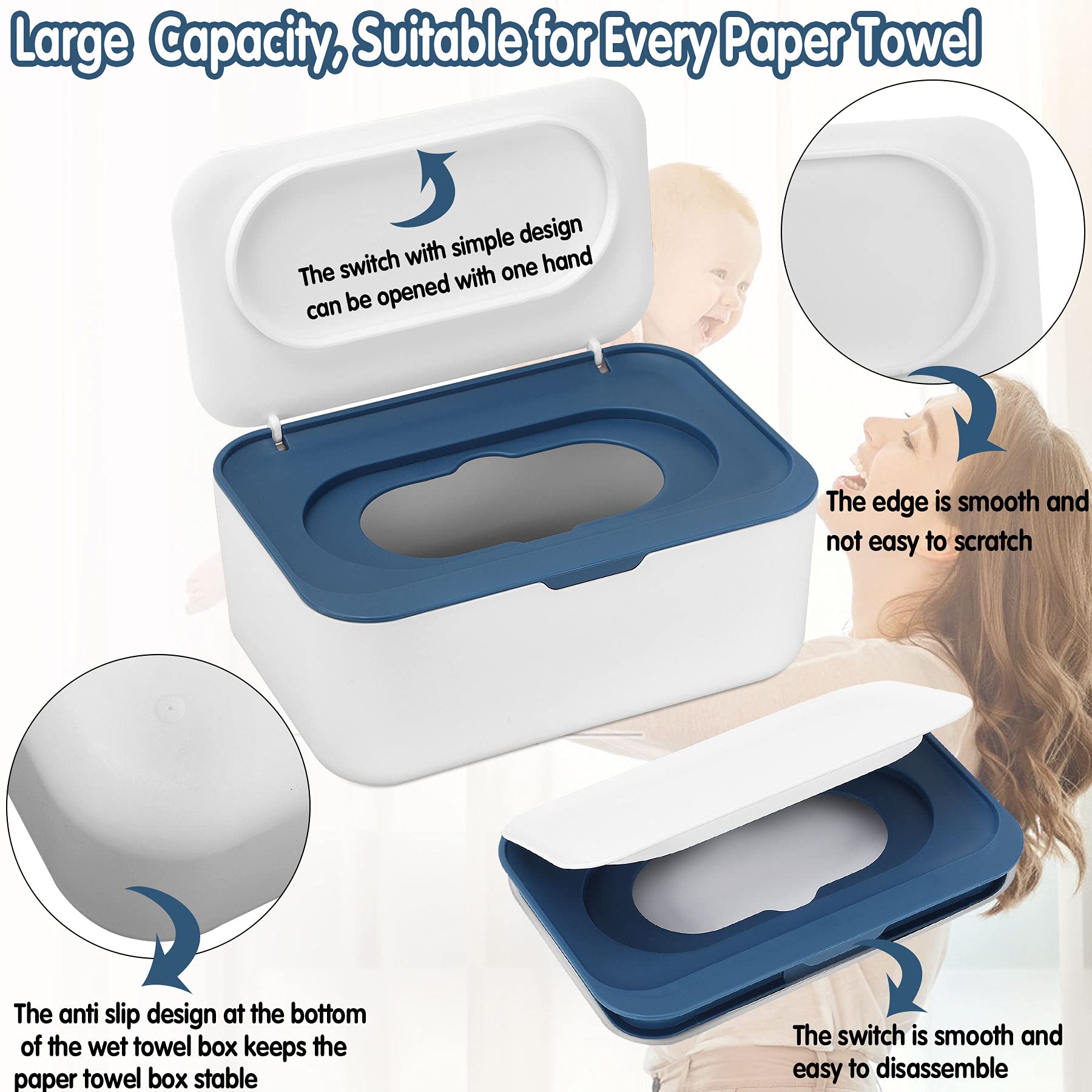 NOVWANG wipes dispenser blue interior keeps wipes organized and moist