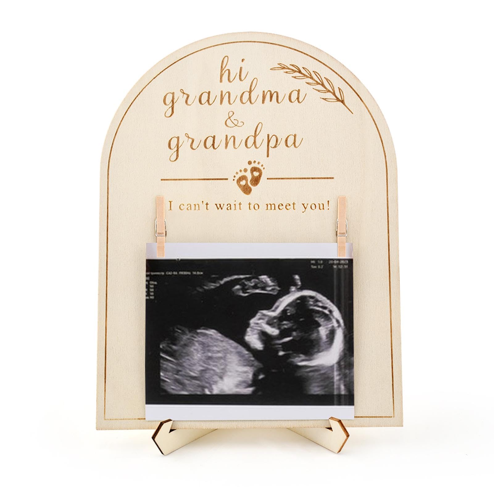 NOWHYX ultrasoun-d frame grandparent surprise on wooden display makes a keepsake moment.