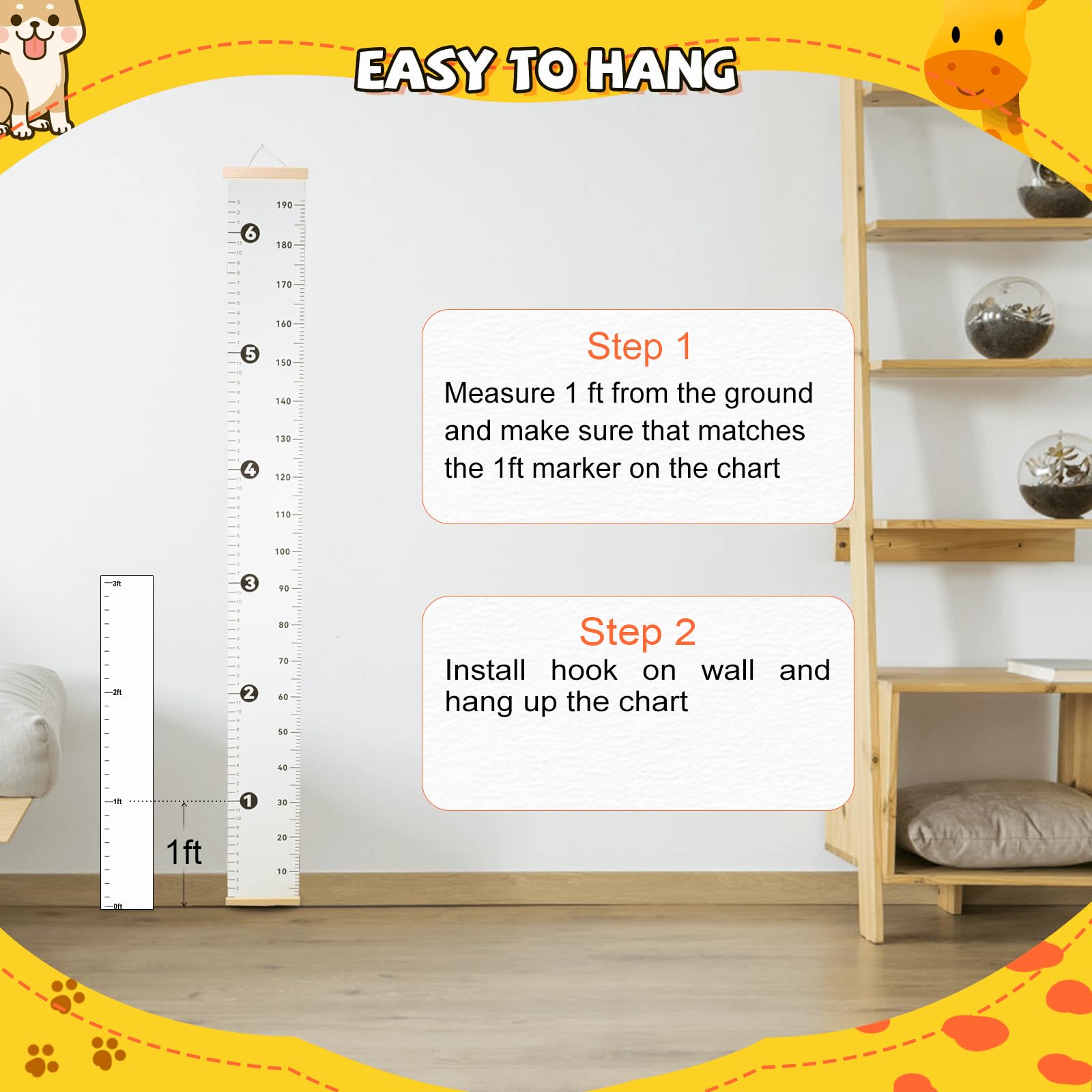 NOYOC growth chart ideal for renters needing removable decor
