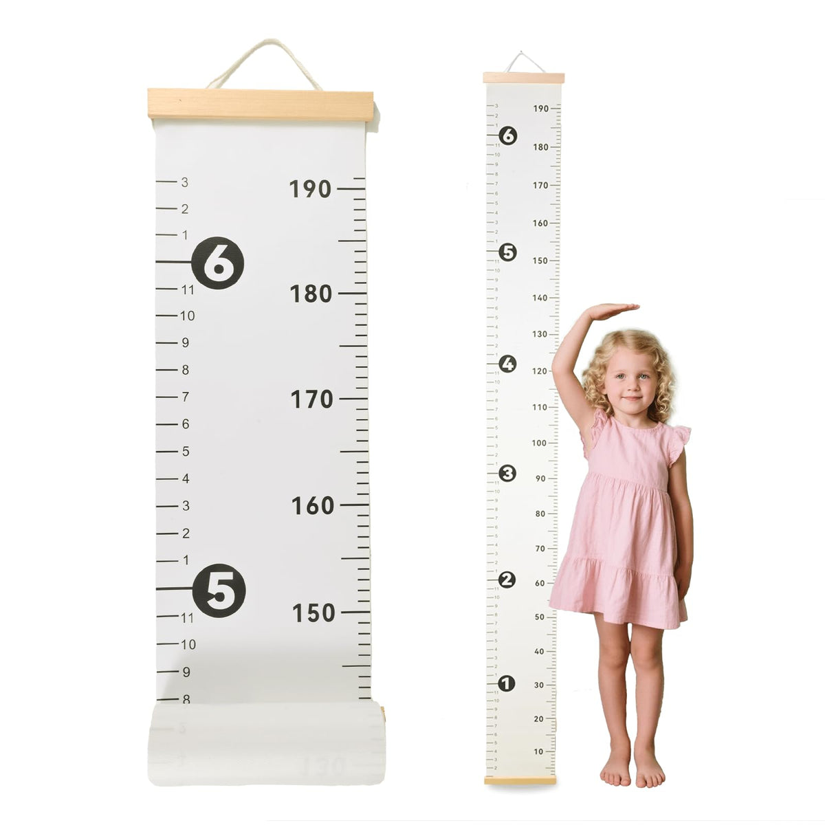 NOYOC growth chart on wall with full-length measurements for kids