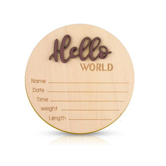 NQEUEPN baby announcement sign with Hello World engraving for newborn photo props.