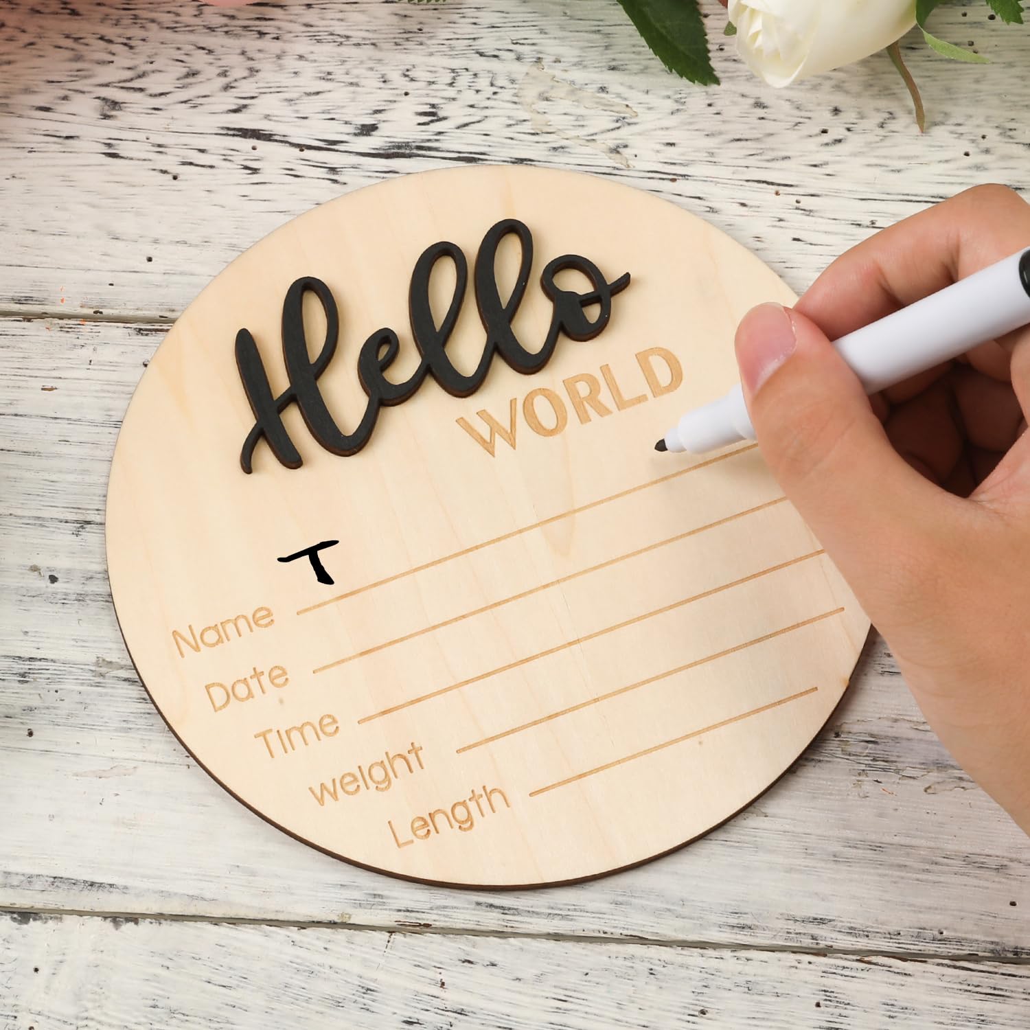 NQEUEPN wooden baby sign close-up showing smooth edges and natural wood texture.