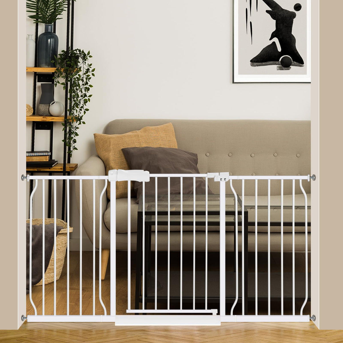 NRELIAK extra-wide gate walk-through door in white provides convenient doorway safety.