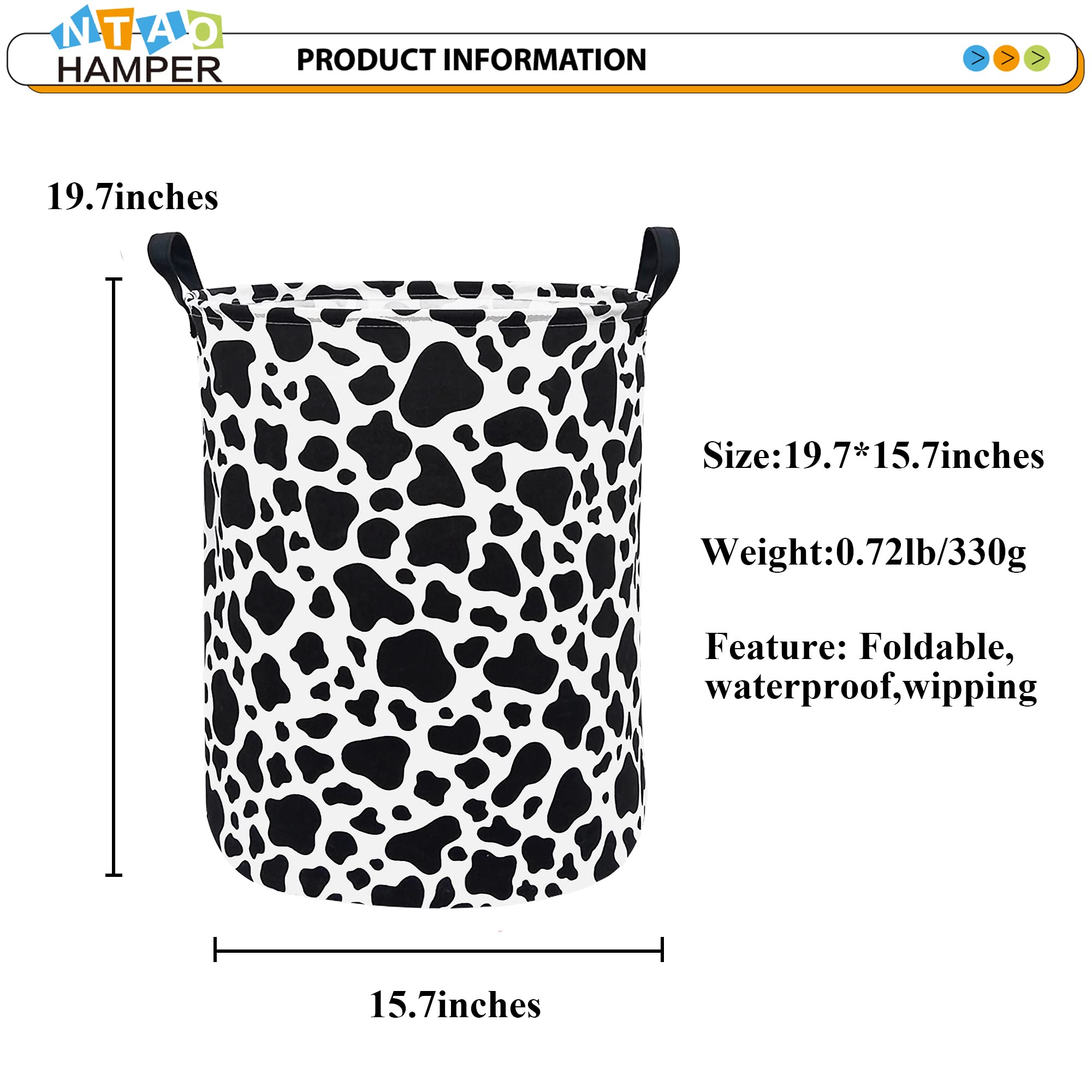 Ntaohamper Cow Laundry Basket folded side demonstrates compact storage when not in use.