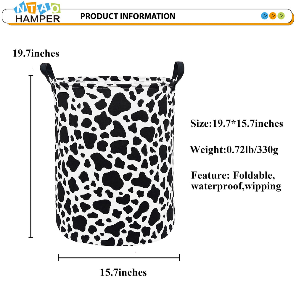 Ntaohamper Cow Laundry Basket folded side demonstrates compact storage when not in use.