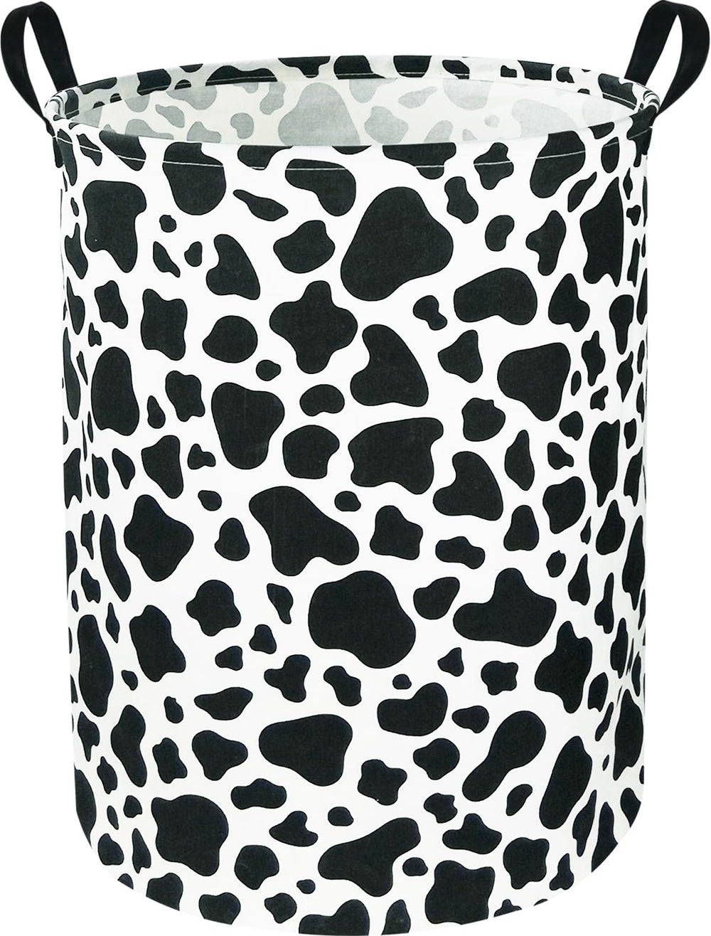 Ntaohamper Cow Laundry Basket front view shows portable handles for easy laundry transport.