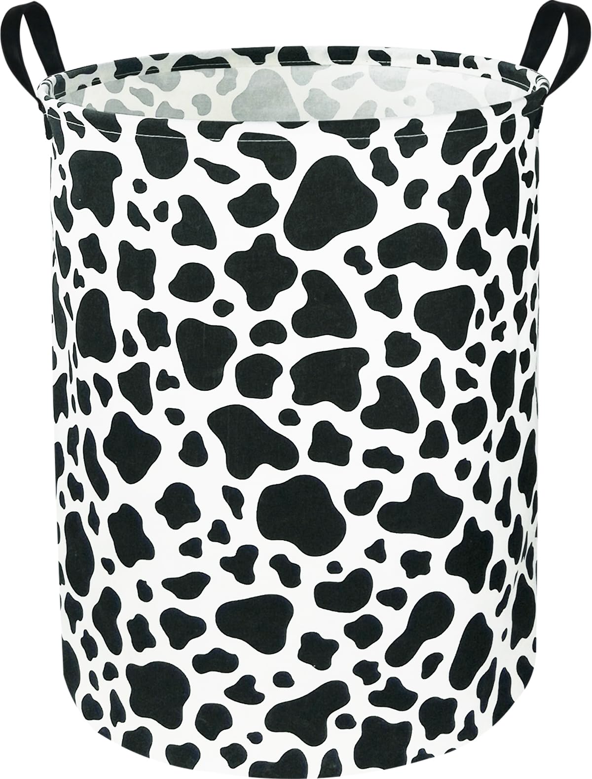 Ntaohamper Cow Laundry Basket front view shows portable handles for easy laundry transport.