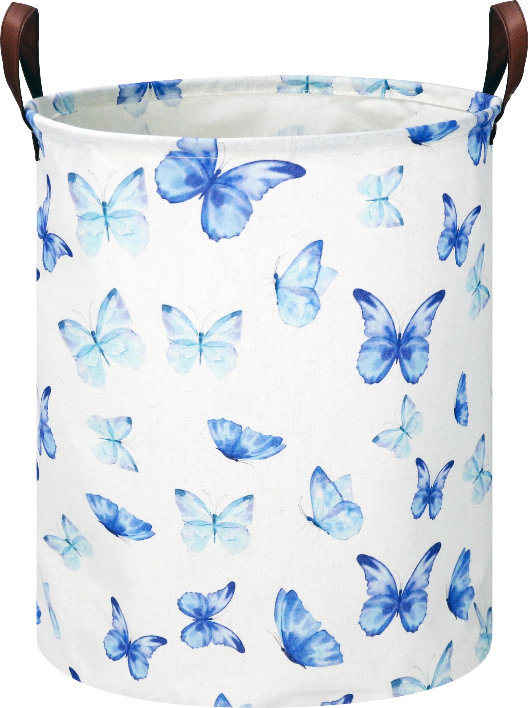 NTAOHAMPER kids laundry hamper blue butterfly front view for stylish toy storage and easy laundry sorting