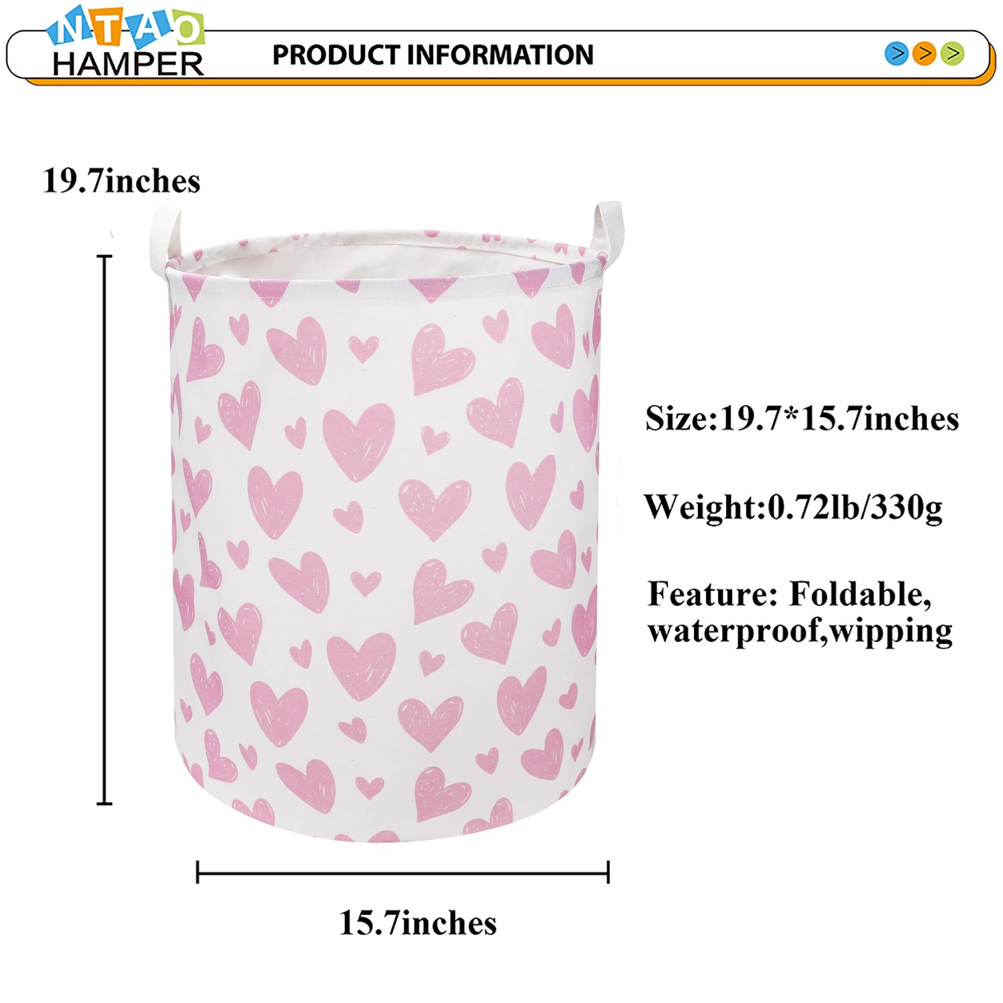 NTAOHAMPER pink heart full basket placed in bedroom for laundry organization.