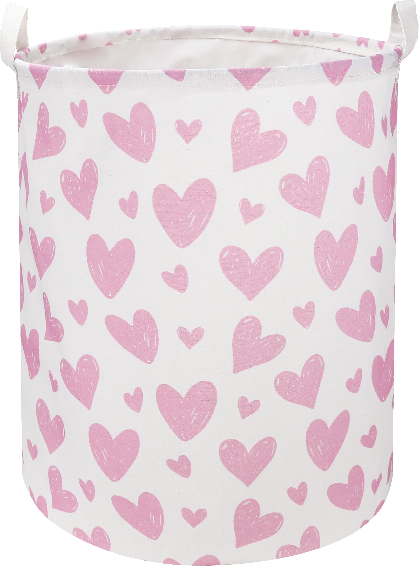 NTAOHAMPER pink heart laundry basket fabric close-up showing durable linen-cotton material.