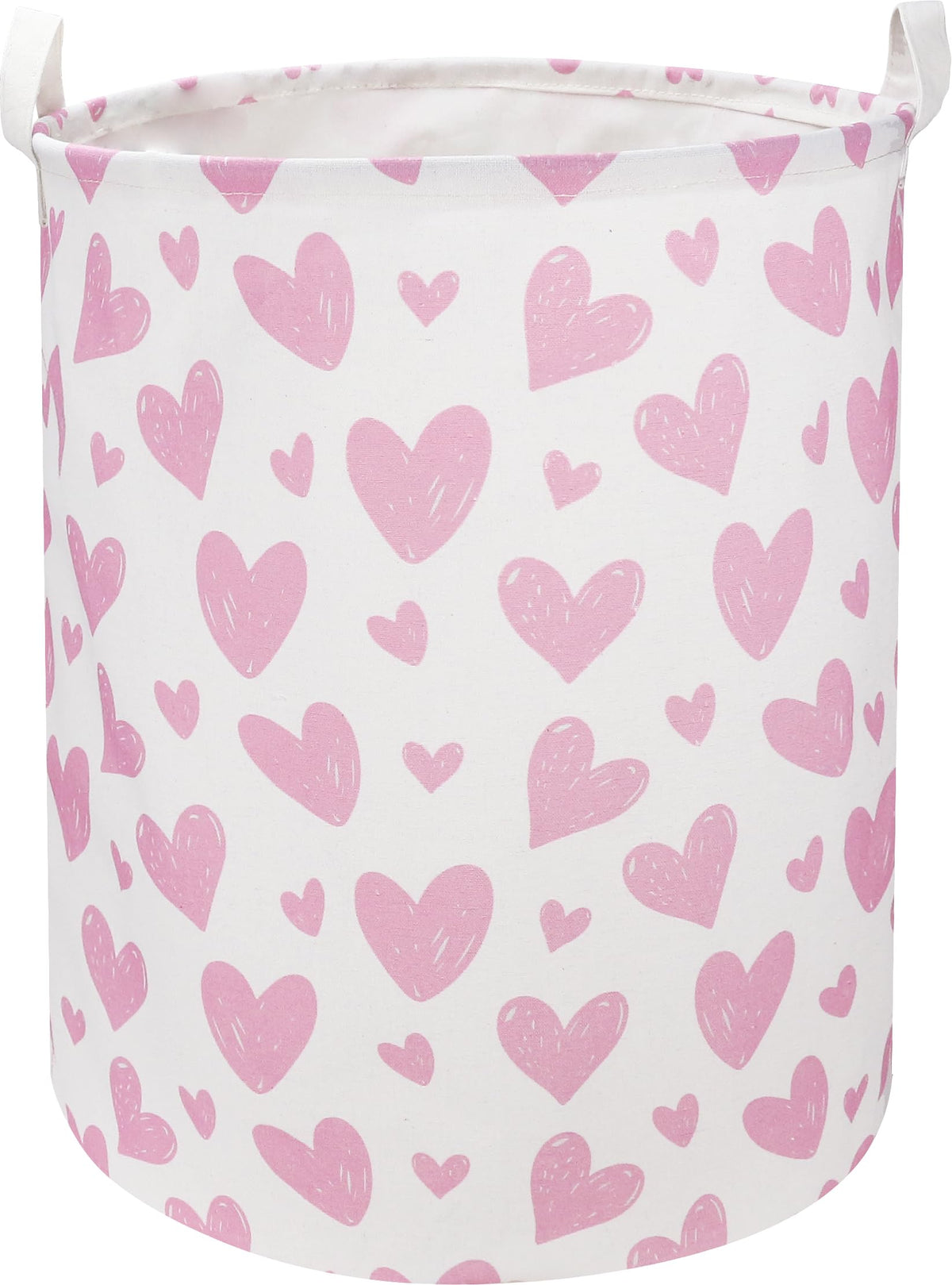 NTAOHAMPER pink heart laundry basket fabric close-up showing durable linen-cotton material.