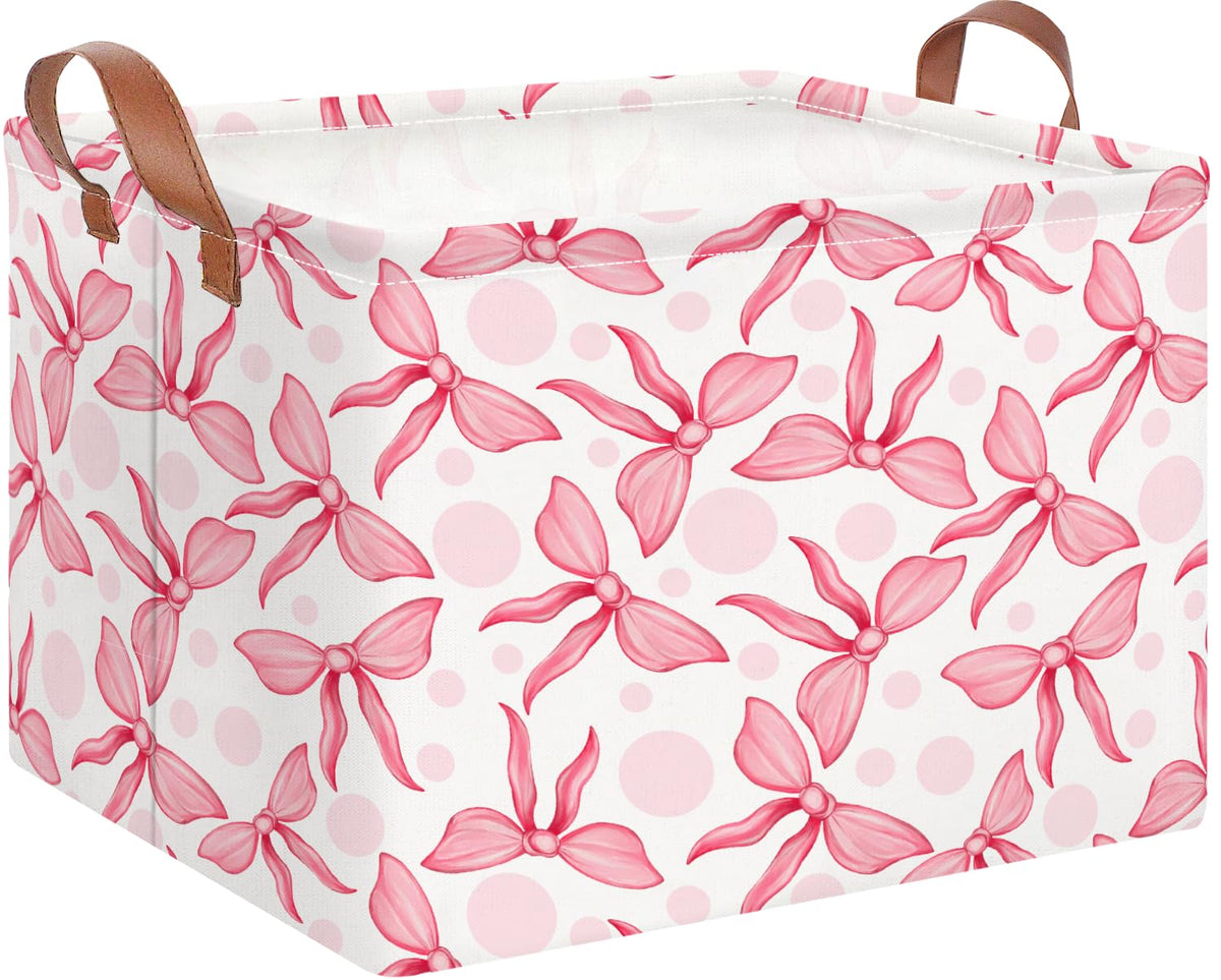 NTAOHAMPER rectangular storage basket with pink bowknot for toy organization