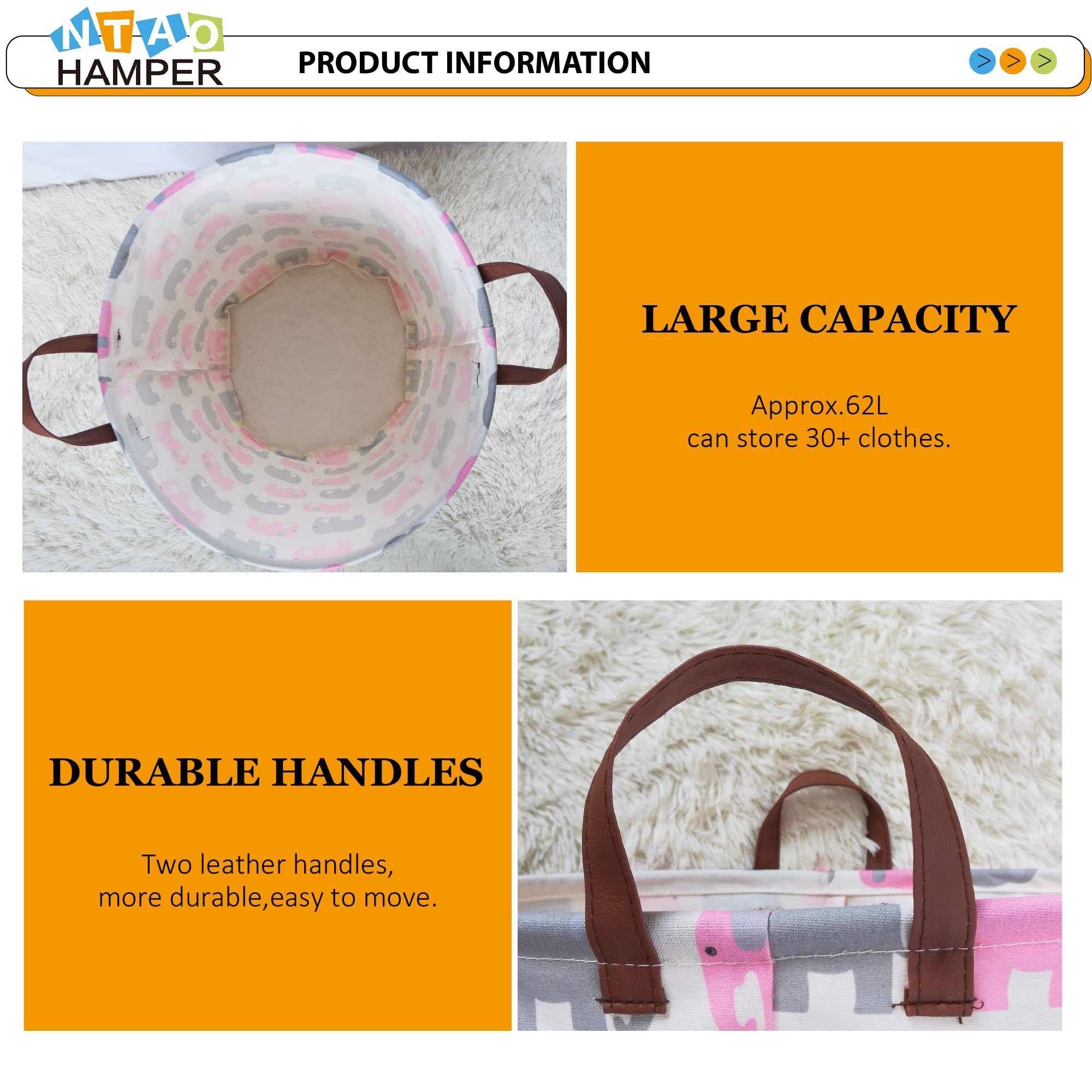 NTAOHAMPER size 19.7 x 15.7 inch laundry basket for ample storage