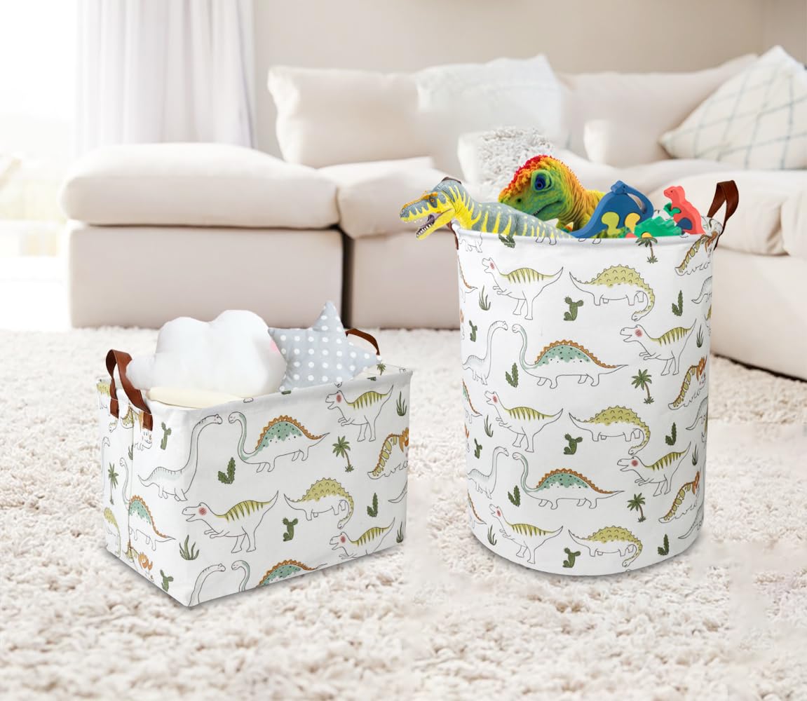NTAOHAMPER Dinosaur Laundry Hamper showcasing leather handles for easy carrying