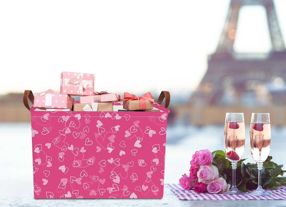 NTAOHAMPER rectangular pink heart storage basket folded for compact closet storage