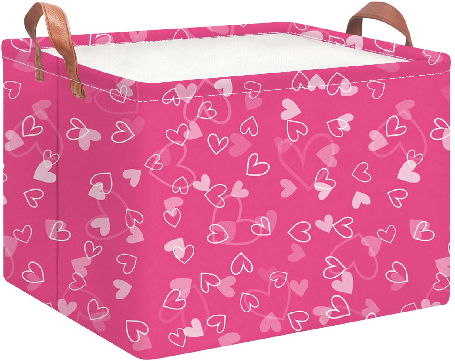 NTAOHAMPER rectangular pink heart storage basket front view with sturdy handles for easy transport