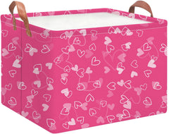 NTAOHAMPER rectangular pink heart storage basket front view with sturdy handles for easy transport