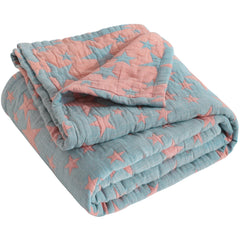 NTBAY 3 Layer Toddler Blanket blue star pattern front for cot and stroller.