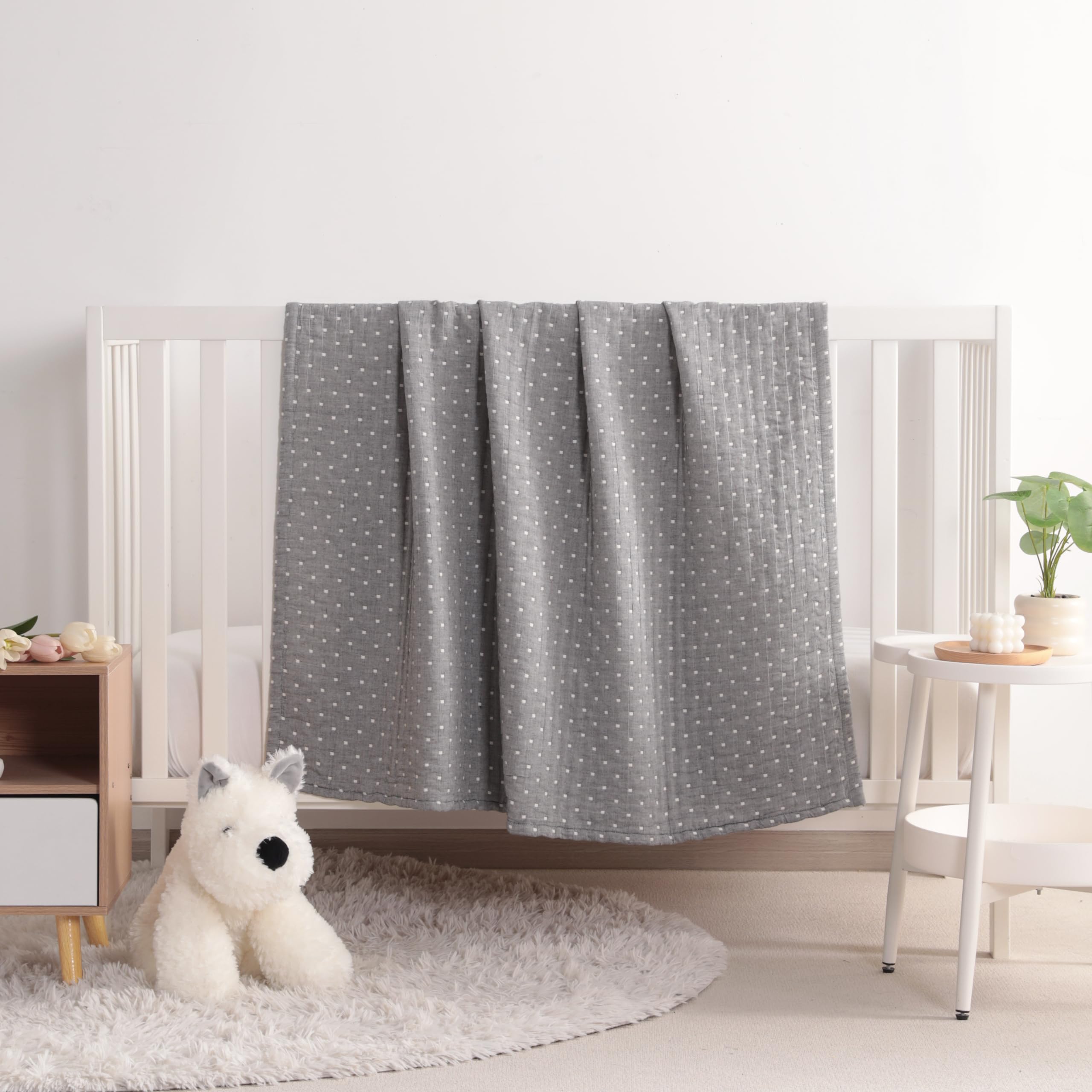 NTBAY 3-layer toddler blanket back view with white star pattern for versatile styling.