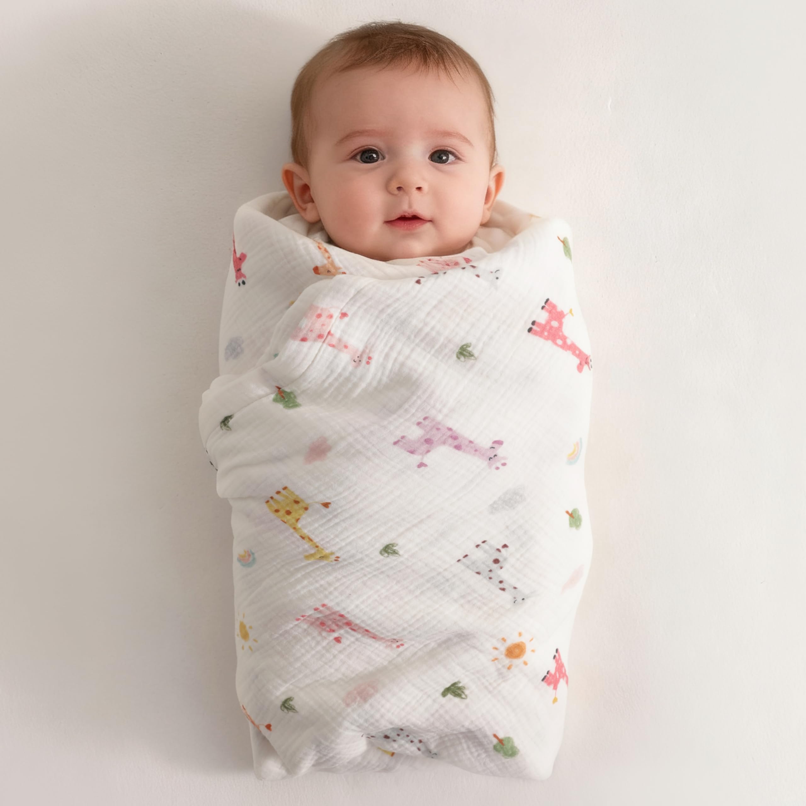 NTBAY 4-layer muslin blanket wash care illustration shows durable softening after washing.