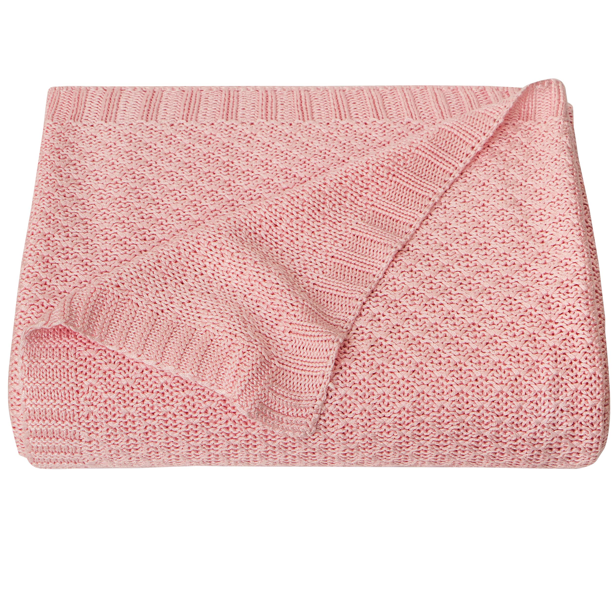 NTBAY cable knit blanket pink with silky-soft texture for delicate baby skin.