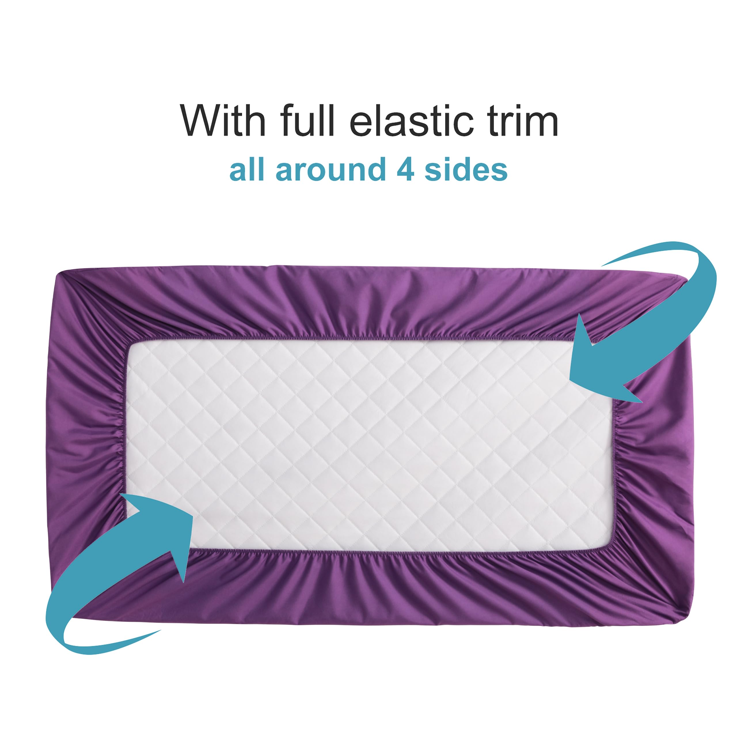 NTBAY mini-crib protector with elastic trim demonstrating a secure four-side fit.